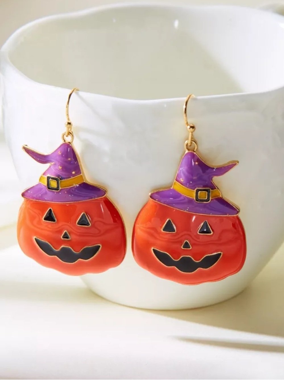⭐️ Halloween Pumpkin Witch Hat Drop Earrings